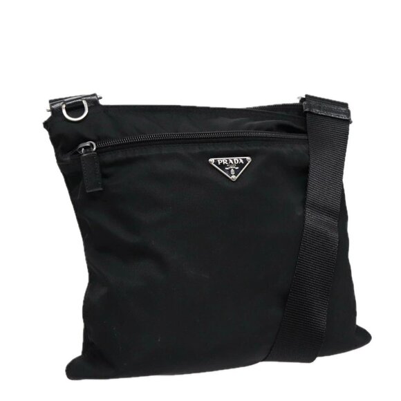 PRADA Shoulder Bag Nylon Black Silver Auth 88470 - Picture 1 of 16
